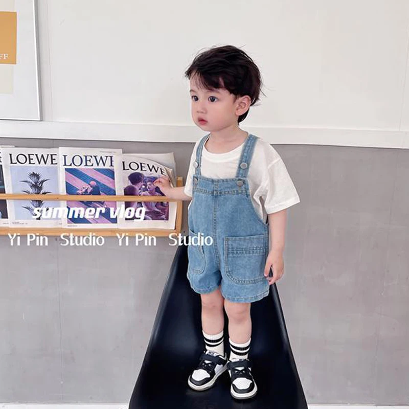 boys and girls overalls shorts casual Loose jeans pants For 1-8 Yrs Children Clothes Workwear big pocket Pants 2026 New Summer