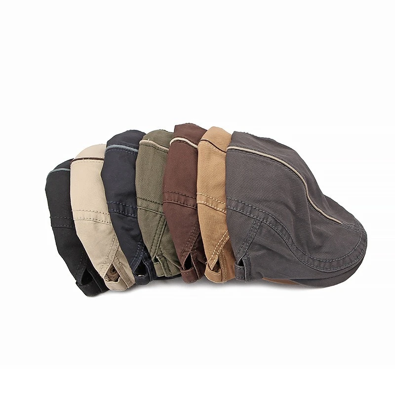 Washed Solid Flat Cap Contrast Stitching Ivy Newsboy Hat Rear Buckle Casual Sun Headwear For Fishing Driving Daily Outdoor Wear