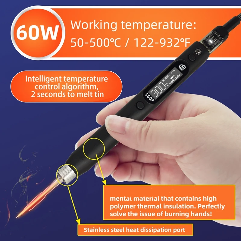 SEQURE S60P Nano Soldering Iron Pen Support PD/QC Power Supply Compatible With C210 Solder Tip Precision Repair Tool