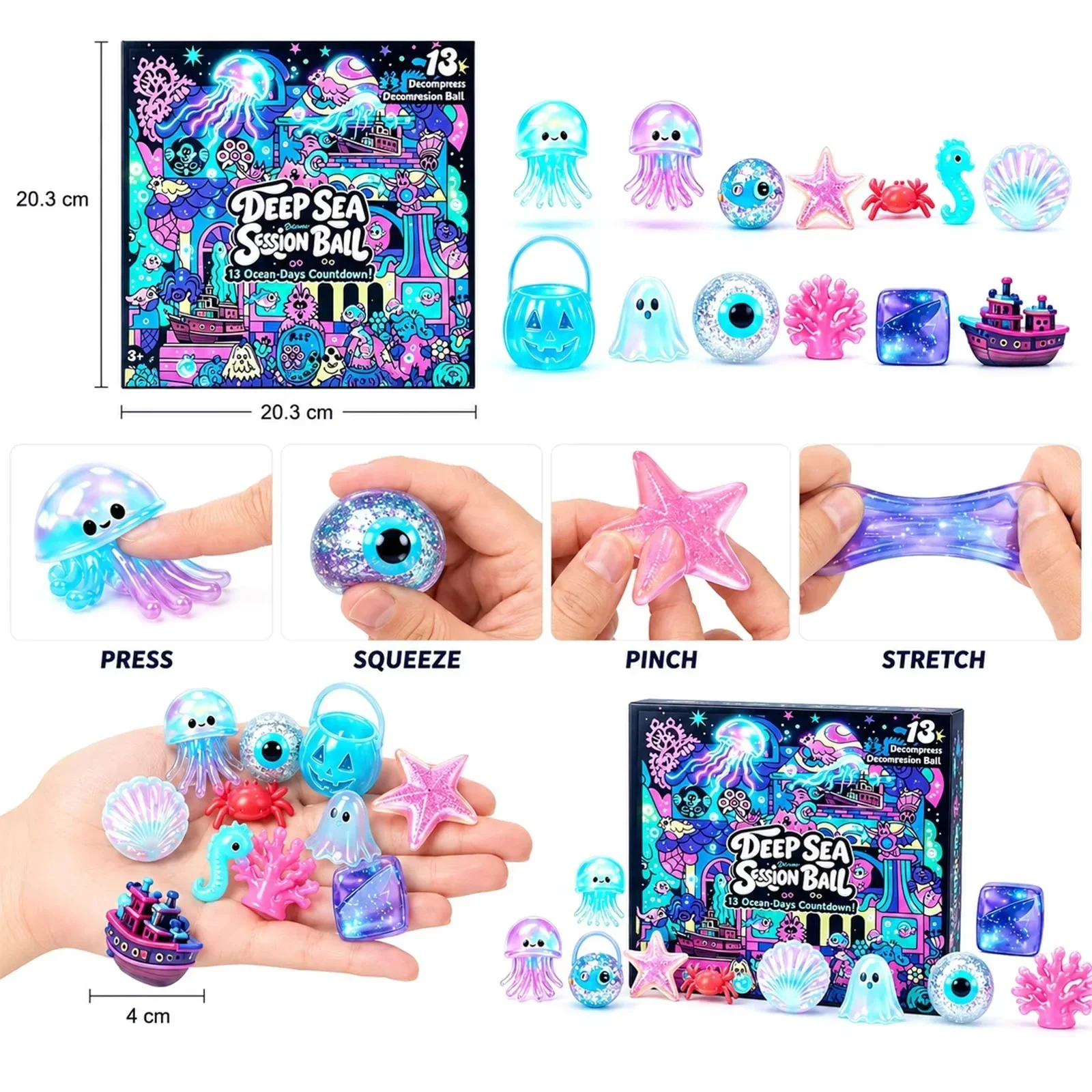 2026 Collectible NeeDoh Deep Sea Stress Relief Ball Xmas 24 Days Advent Calendar Christmas Tree Decor for Adults Box