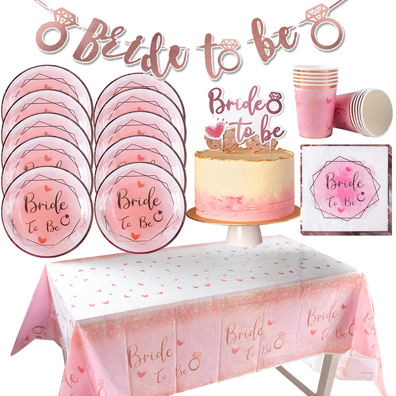 

Bridal Shower Decorations Bride to Be Disposable Tableware Set Plate Cup Napkins Decor Bachelorette Party Hen Night Supplies