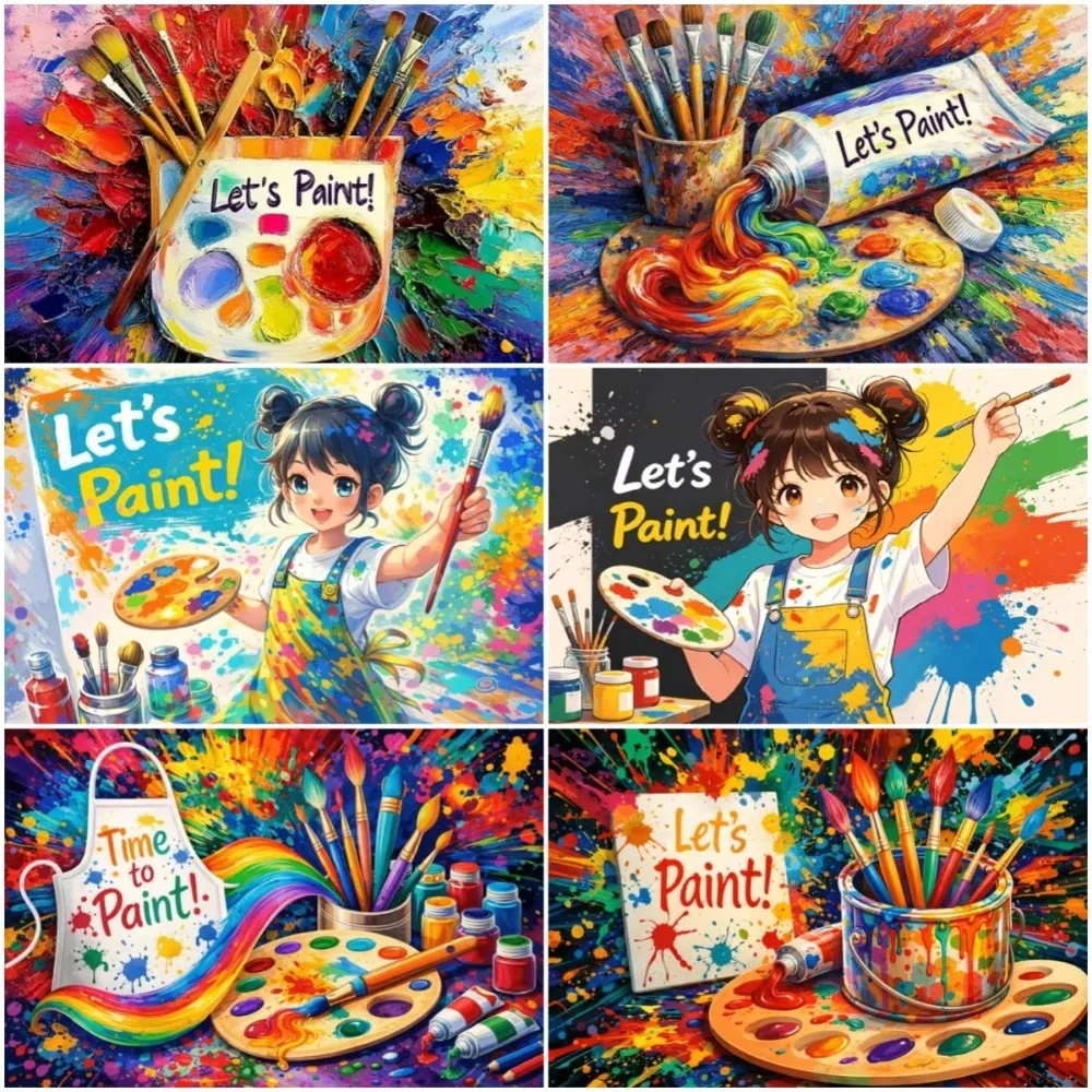 Art Paint Theme Party Decor Background Let's Painting Graffiti Banner Painting Classroom Wall Poster Backdrop Photography Props