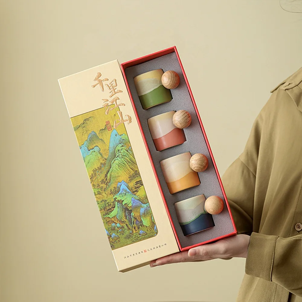 Palace Museum Cultural Creation Qianli Jiangshan Tea Cup Gift Boxes Set Exquisite Porcelain Cup for Birthday Gift Ideal Present