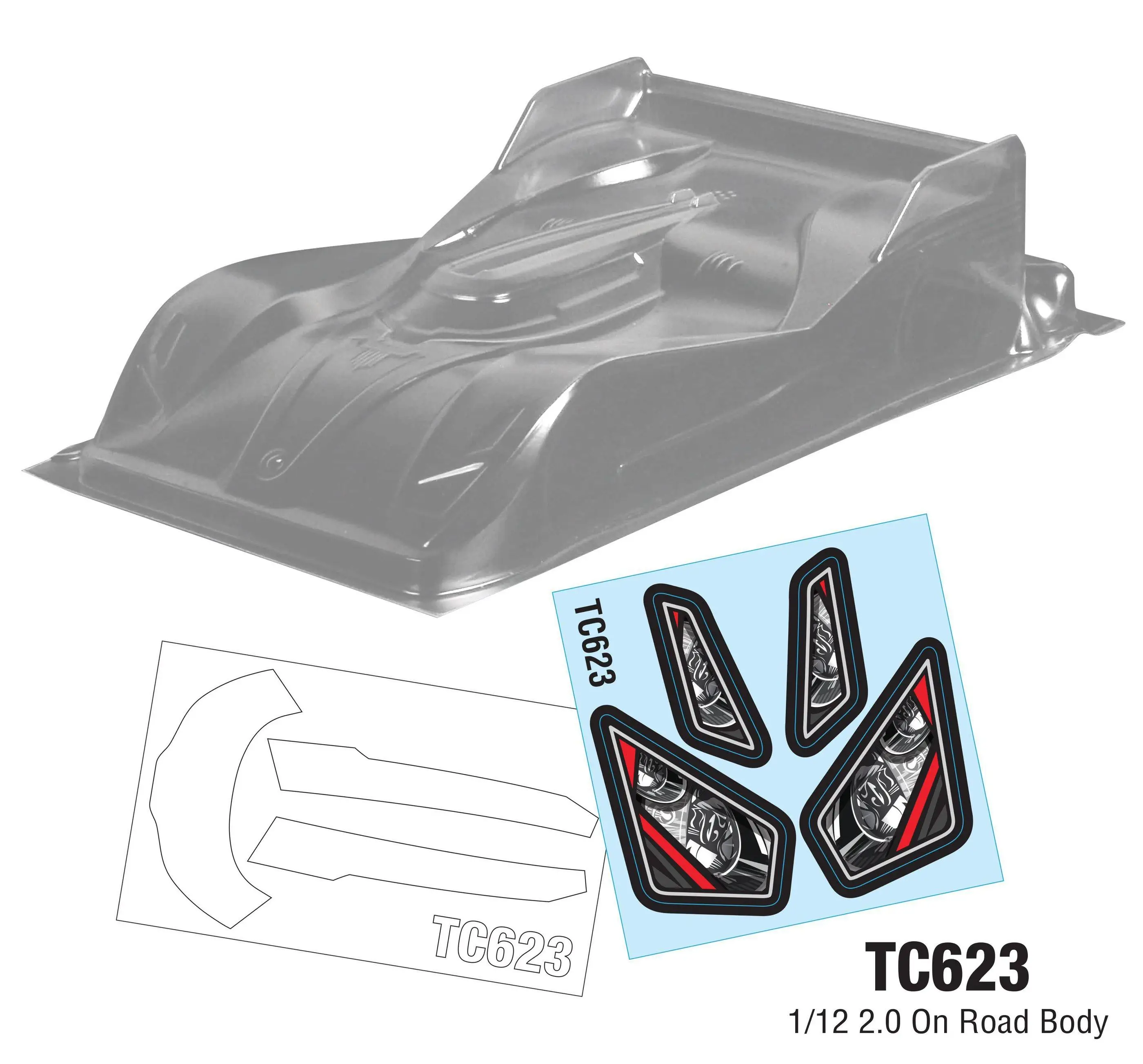 TC623 1/12 12, Lens V2 transparent PC car shell, flat road shovel shell, width 170mm