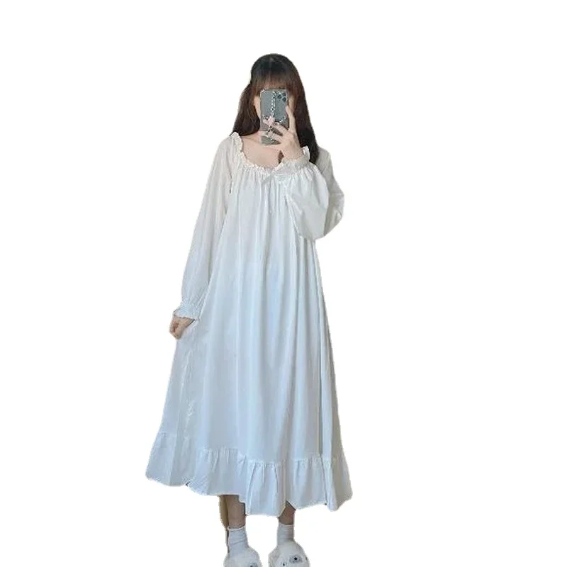 White Nightgown Sleepwear Lady Spring Autumn Long Sleeve Nightdress Loose Women Princess Nightgowns  5XL X150