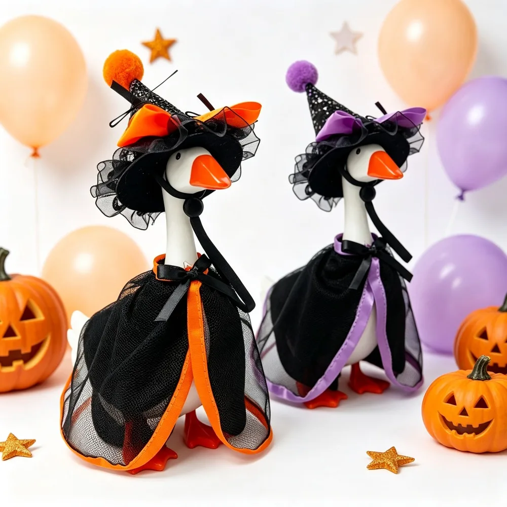 Halloween Witch Costume for 7-Inch Porch Goose Cape & Hat Set for Goose Statue,Creative Fall Decoration for Yard,Holiday Display