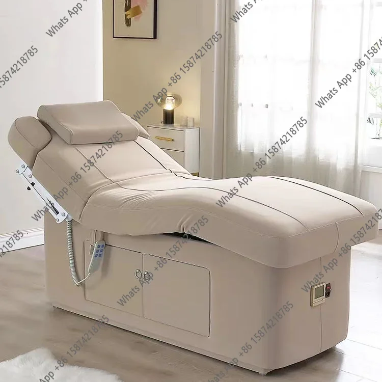 Sm Hot Sale Luxury Beige Beauty Salon Bed 2 Motors Electric Massage Cosmetic Table Chair Facial Spa Bed X