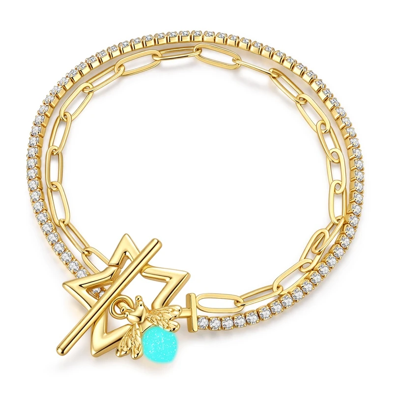 925 Sterling Silver Bracelet Gold Star Universal Clasp Glow-in-the-dark Snake Chain Bangle For Women Jewelry Gift