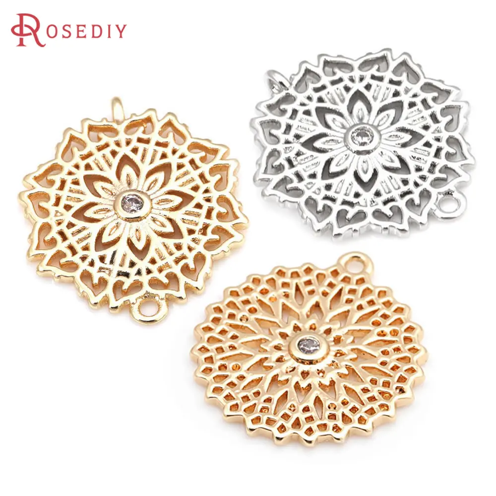

6PCS 18K Gold Color Brass and Zircon 2 Holes Flower Connect Charms Pendants High Quality Diy Jewelry Making Supplies Earrings