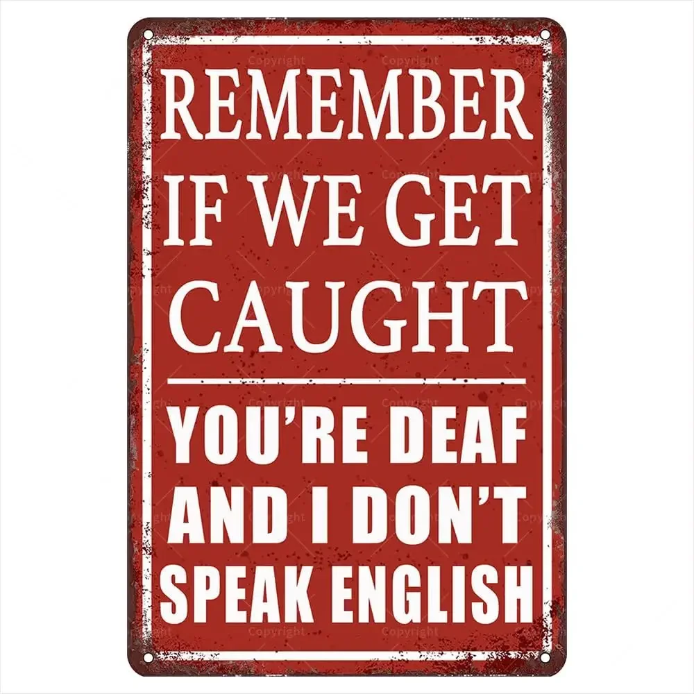 Humor Retro Metal Tin Signs, ;, Remember: If We Get Caught, You;Re Deaf And I Don;t Speak English Vintage-aluminum