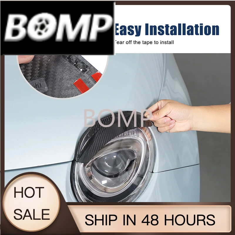 BOMP Real dry carbon fiber for Fiat 500 2016-2024 car headlight eyebrow decorative patch headlight modification accessories 2pcs