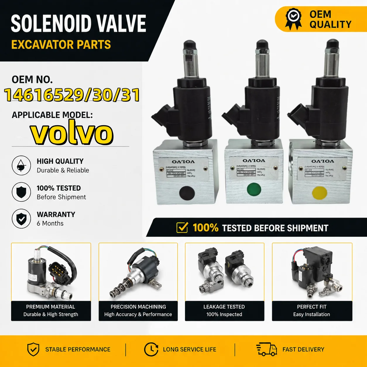 High Quality Safety Valve Solenoid Valve VOE14616531 14616530 14616529 for volvo EC210B EC380D Solenoid Valve for Excavator