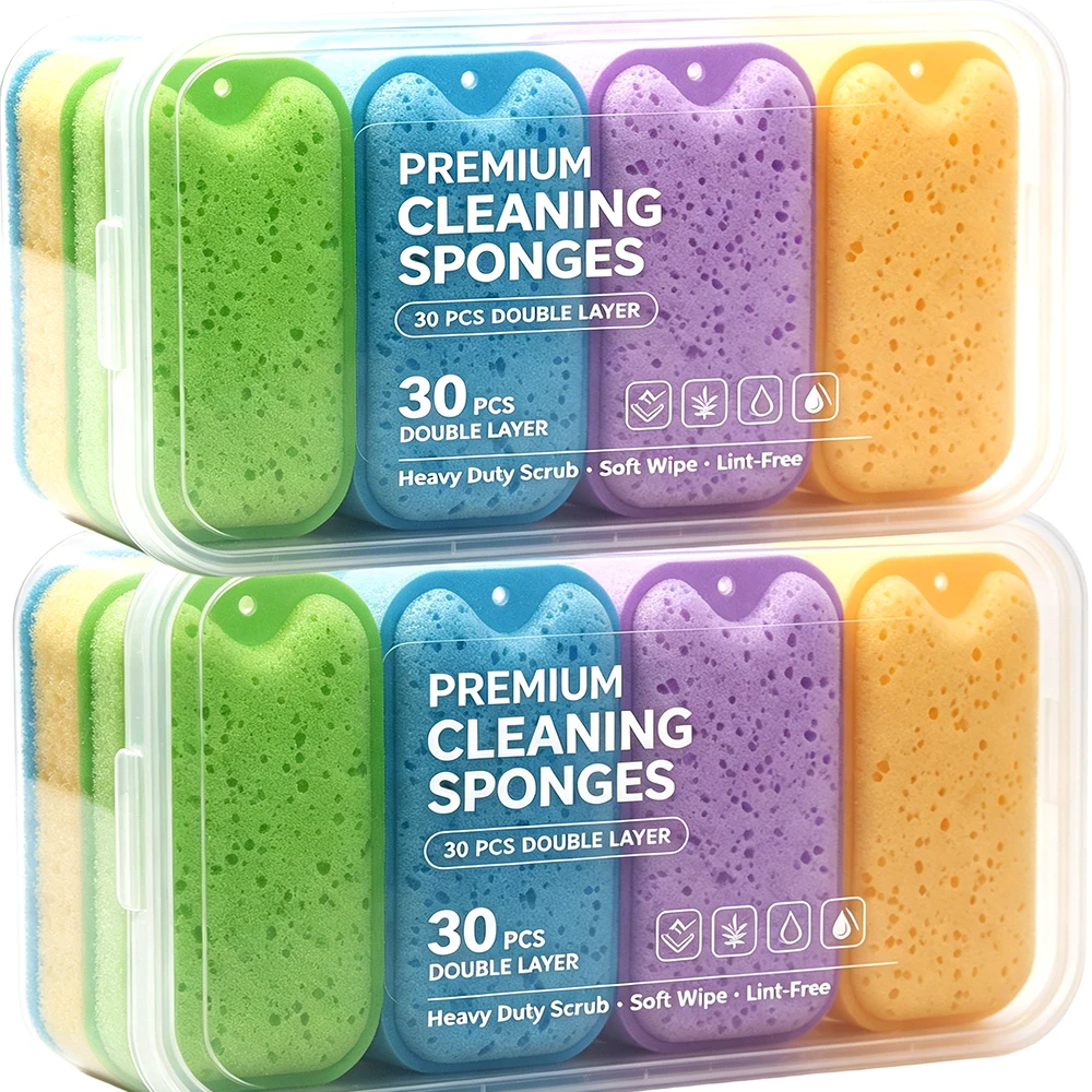 1/30x Washable Sponge Double-sided Multi-Functional Kitchen Pot Dishwashing Grease Cleaner Tools Reusable Porous Foaming Wipes