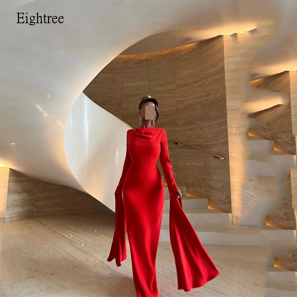 

Eightree Red Mermaid Evening Dresses Long Sleeves Prom Gown Saudi Floor Length Formal Party Gowns vestidos de fiestas Customized