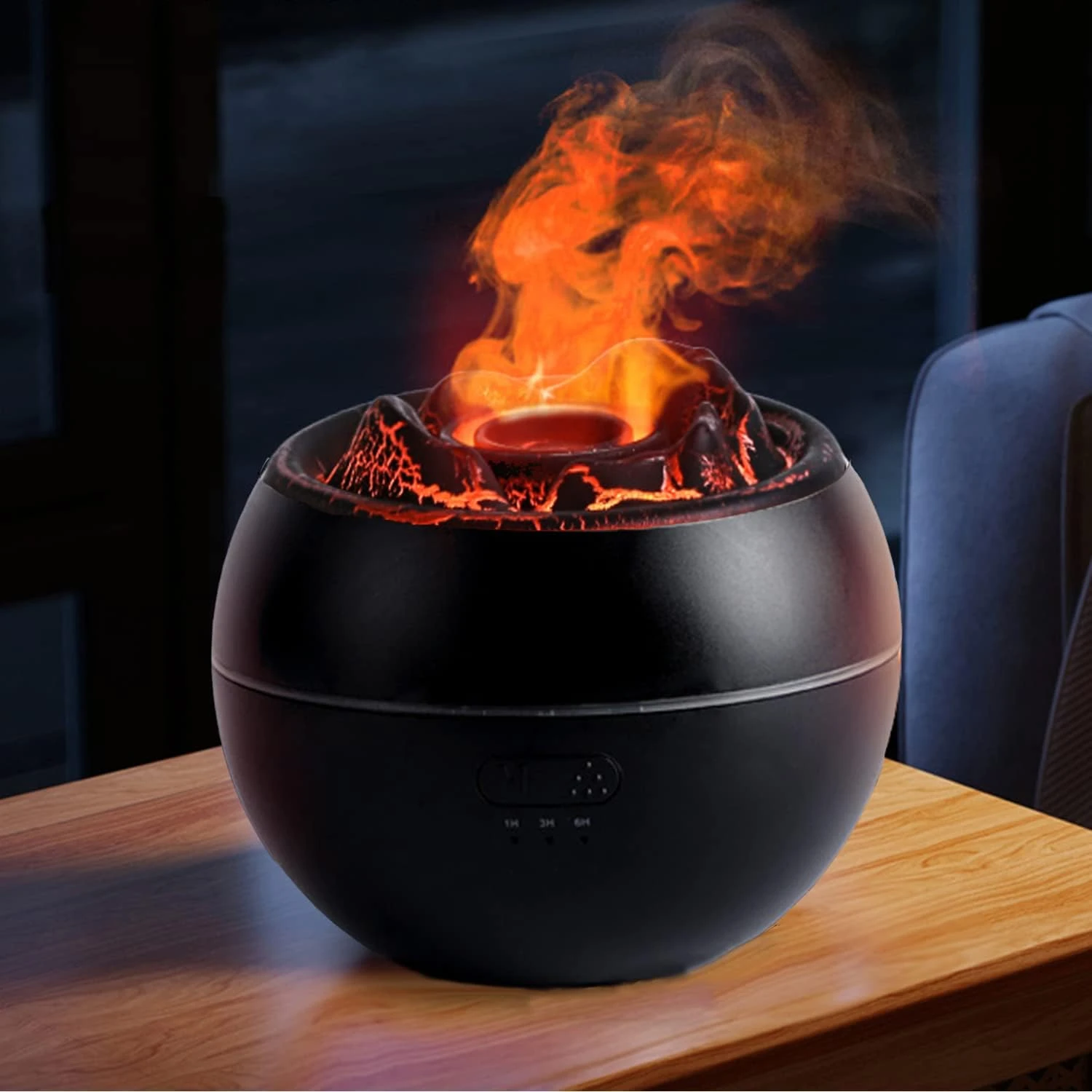 

Enhance Your Space with Soothing Black Volcano Flame Ultrasonic Aromatherapy Essential Oil Diffuser - Cool Mist Humidifier for B