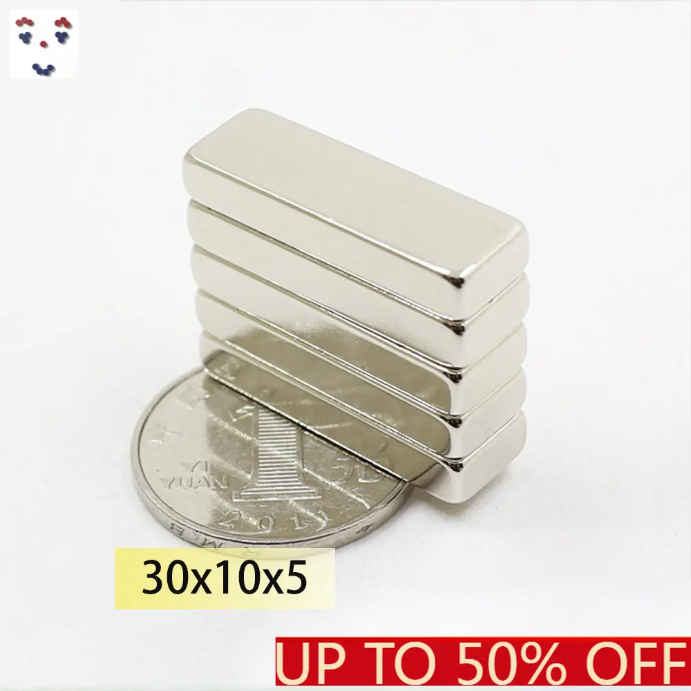 

30x10x5mm Rectangle Neodymium Bar block Strong Magnets Rare Earth Magnets Small for Fridge Office Family Search Magnetic