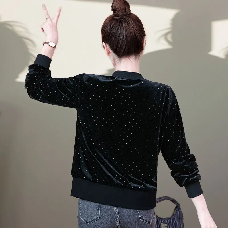 Black Baseball Uniform Short Coat Women's 2026 New Spring Autumn Fashion Hot Drilling Age-reducing Foreign Jacket Top