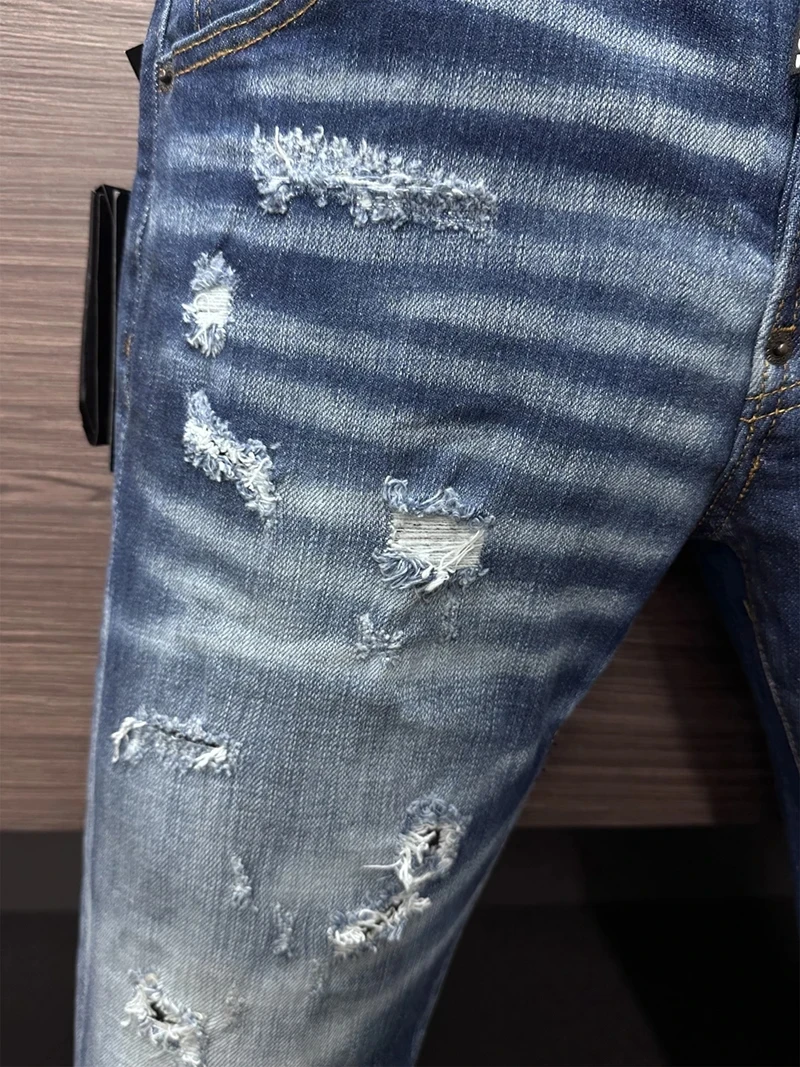 Modemerk D2 Mannen Jeans Denim Broek Gat Slanke Potlood Broek Knoppen Klassiekers Mode Coolguy blauw DSQ2 JENAS Voor Mannen