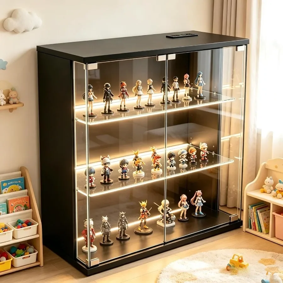 Display Cabinet for Living Room, Tempered Glass, White, 3-Tier Curio Cabinet with Adjustable Shelves and Built-in LED Light view 6