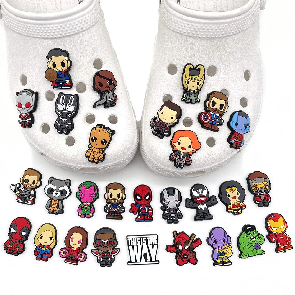 30Pcs Marvel Avengers Shoe Charms  for Crocs DIY Shoe Accessories Decorations SpiderMan Sandals Decorate for Party Kids Gifts