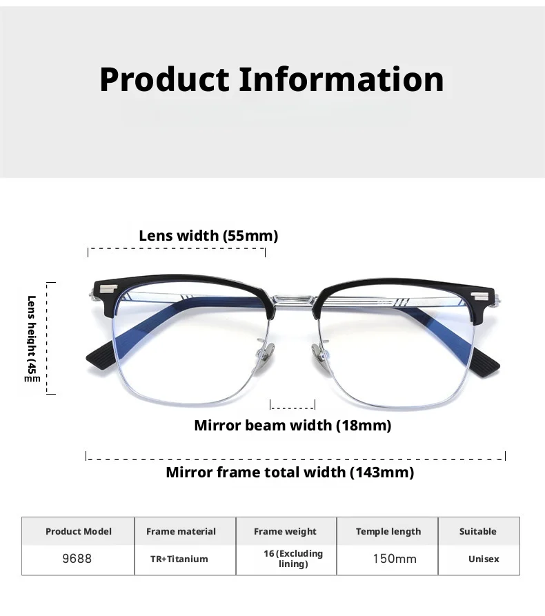Hochwertige, ultraleichte Anti-UV-3D-Filmbrille mit polarisiertem magnetischem Clip-On-Brillengestell für Herren, Vintage-Titanbrille 9688ZM – Detail 10
