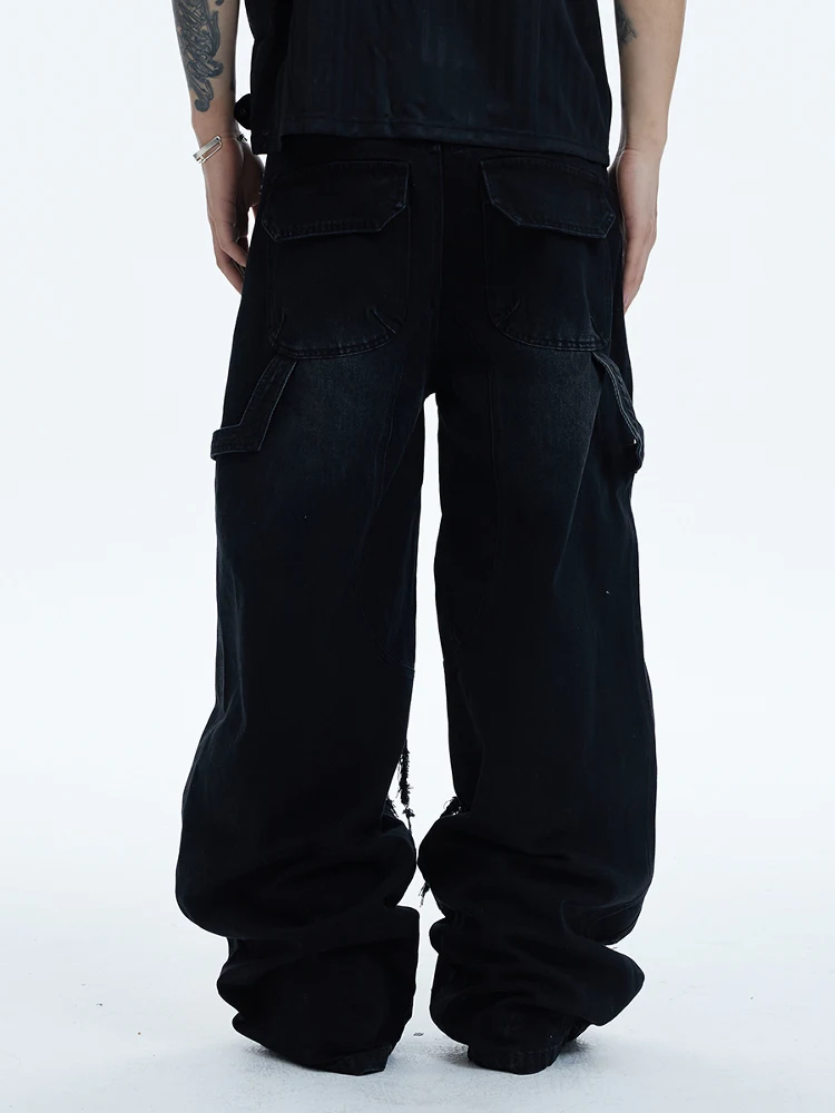 Calças jeans largas de alta resistência, das, modelo DND4DES Design Sensation, com detalhes de rasgos e desgaste, em mist...