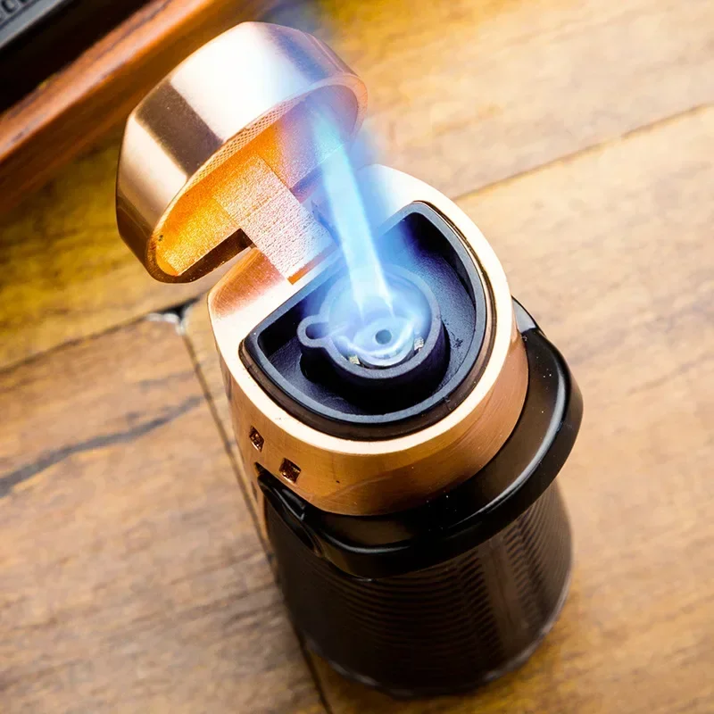 

LUBINSKI Metal High-End Cigar Lighter with Bottom Opener Needle Cigarette Holder Jet Flame Turbo Torch Lighter Gas Men's Gift