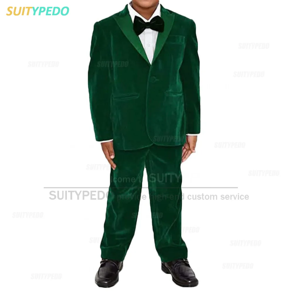 

Boy's Suit Set Velvet Peak Lapel Outfit Children Graduation Host Jacket Pants 2 Pcs Tailor-made Slim Fit Evening Party Costume