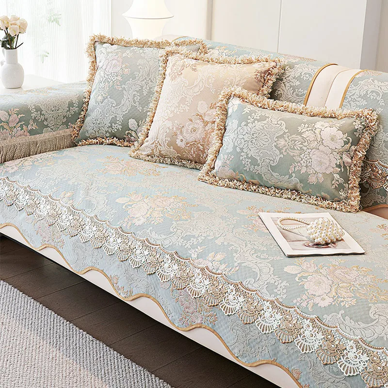 Chenille Sofa Cushion Vintage Jacquard Embroidery Sofa Cover Anti-slip Seat Cushion Luxury Sofa Pad Armchairs Cover Slipcover