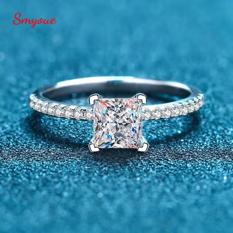 Smyoue אמיתי 1-2CT נסיכה לחתוך Moissanite טבעת לנשים נוצץ חן אירוסין חתונה טבעת S925 כסף מצופה Pt950 GRA