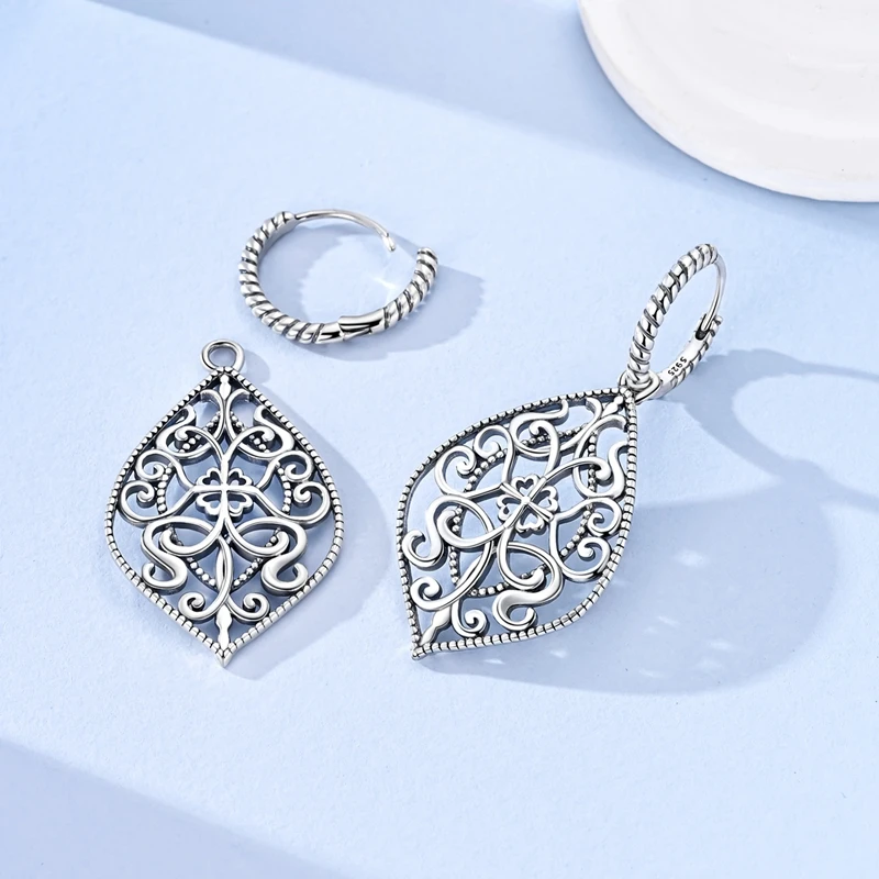 925 Sterling Silver Earrings Women Sparkling Vintage Openwork Pattern Drop Earring For Anniversary Wedding Jewelry Gifts