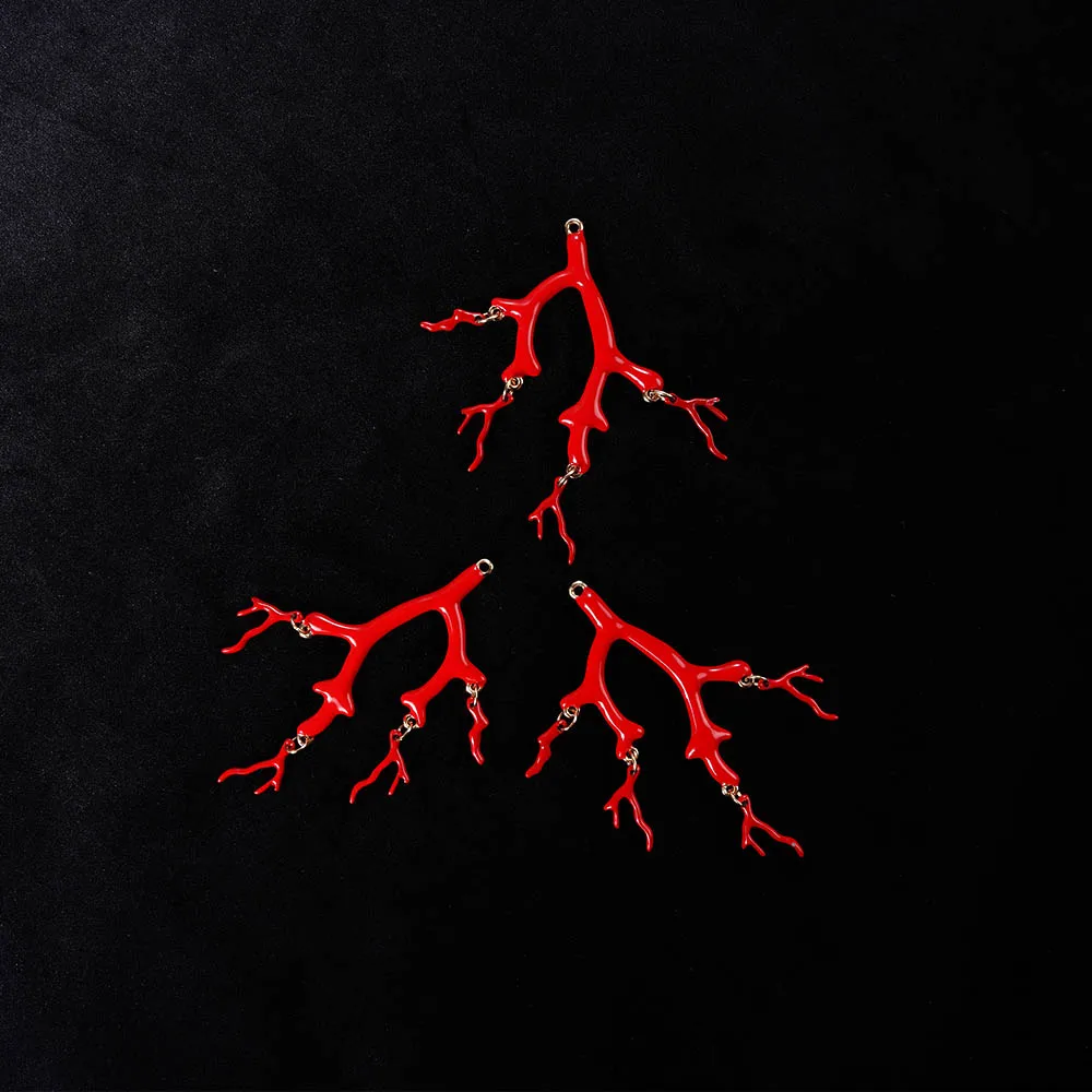 8 pieces True Coral Tree DIY Red Tassel Charms Stainless Steel Pendant Jewelry Making Accessories