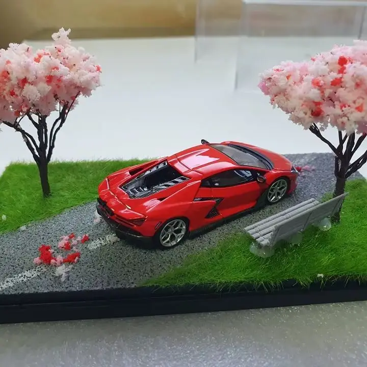 Cherry Blossom Diorama Scene Box 1:64, LED Light Acrylic Display Case, Mini Model Decor, Collectible Present for Boys