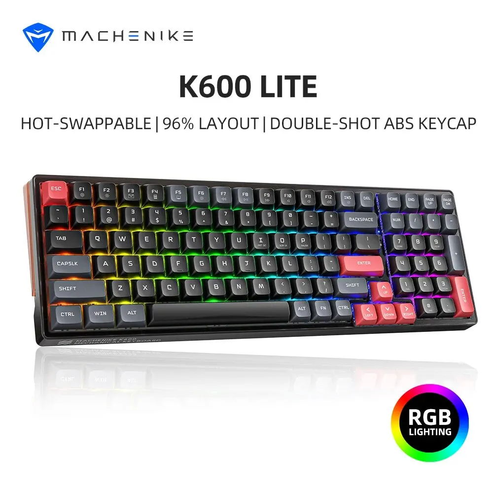 MACHENIKE K600 LITE Mechanical Keyboard 96% Layout 100 Keys Wired Gaming Keyboard Hot-swappable RGB Lighitng NKRO For Laptop PC