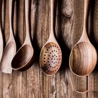 5pcs Wooden Kitchen Utensils Set Wooden Spoons Natural  Set for Non stick Pan Kitchen Tool Ladle and Wok Spatulas Non Stick Pan