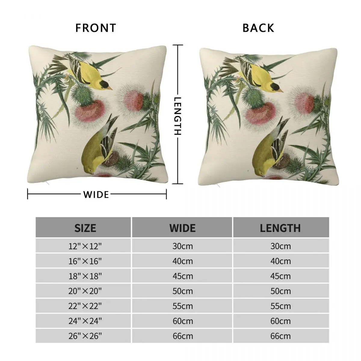 American Goldfinch John Audubon Square Pillowcase Polyester Linen Velvet Creative Zip Pillow Case Sofa Seater Cushion Cover