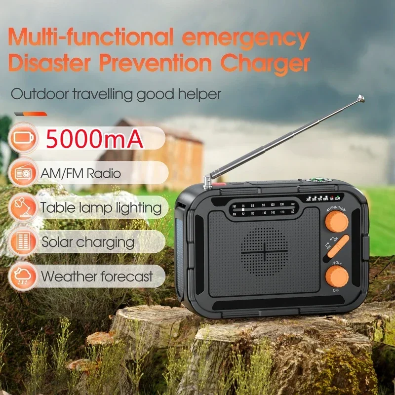 Multifunctional Solar Charging Mobile Power Supply Disaster Prevention Emergency Hand Crank Generator Radio Camping Flashlight