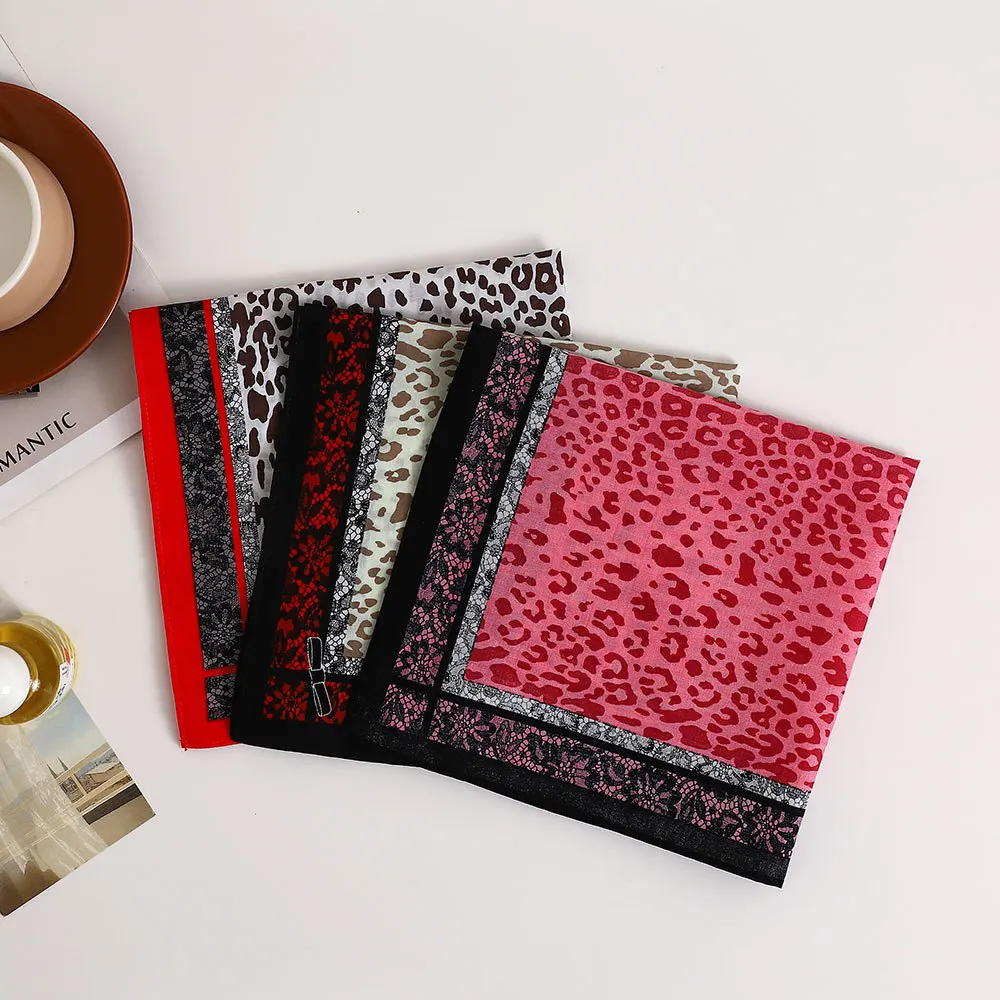 3/6/12pcs Leopard Print Handkerchief Ladies Elegant Soft Cotton Printed Decorative Square Towel Thin 43cm Fashion Trend