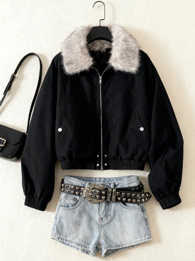 女性のためのヴィンテージファクスファーコート,フード付き,長袖,原宿スウェットシャツ,シックなアウター,韓国のファッション,アメリカン,2000