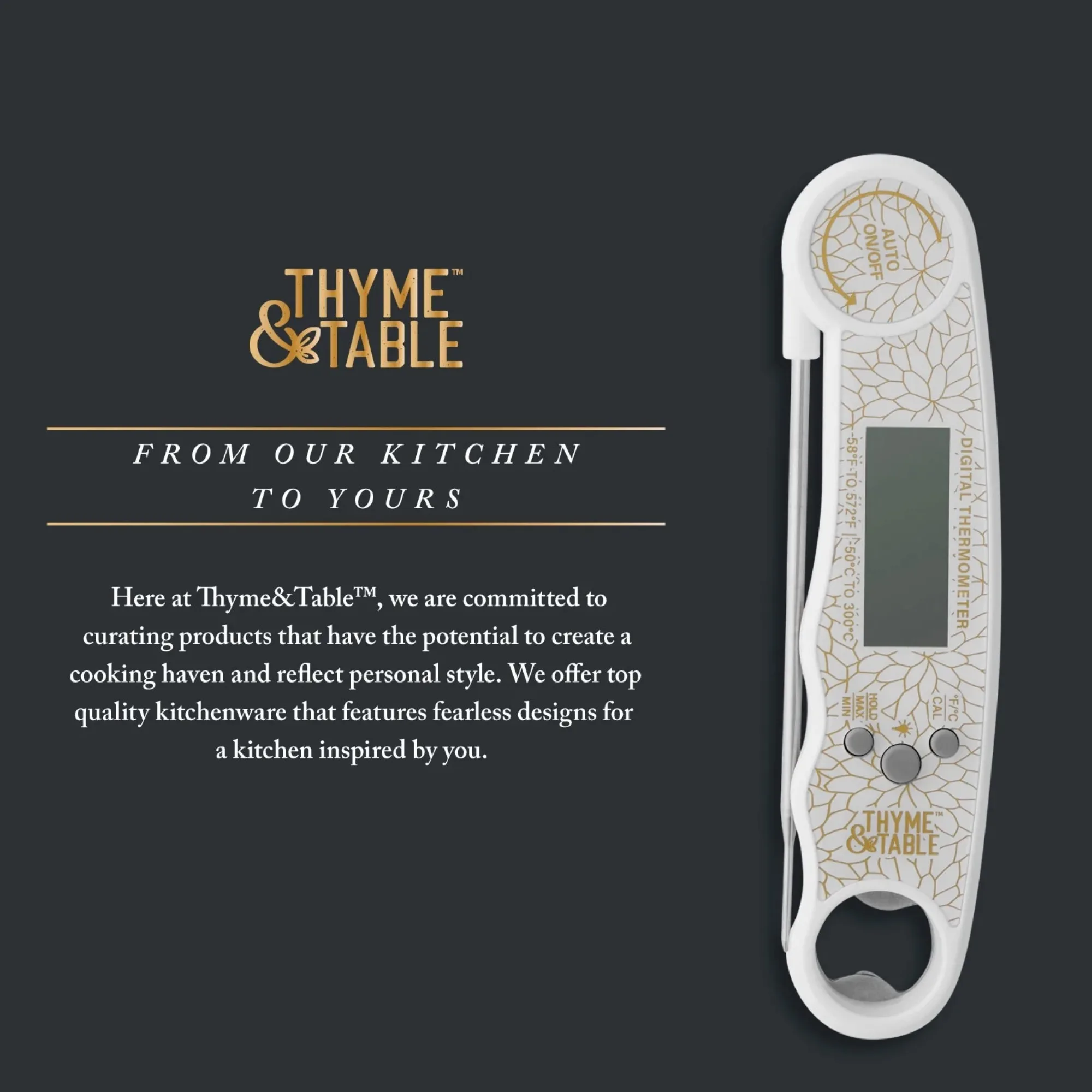 ميزان حرارة اللحوم الرقمي القابل للطي مع مسبار من الفولاذ المقاوم للصدأ، مقاوم للماء