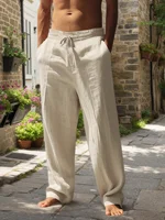 Nouveaux pantalons de plage pour hommes – Pantalons longs amples en coton et chanvre, simples et polyvalents pour le quotidien, les activités de plein air, les loisirs et le fitness, pour l'automne et l'hiver 2