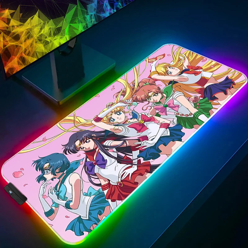 

PC Gamer Keyboard Pad Kawaii Desk Mat RGB Gaming S-sailor M-moon Mouse Pad LED Computer Accessories Tapis De Souris Mousepads