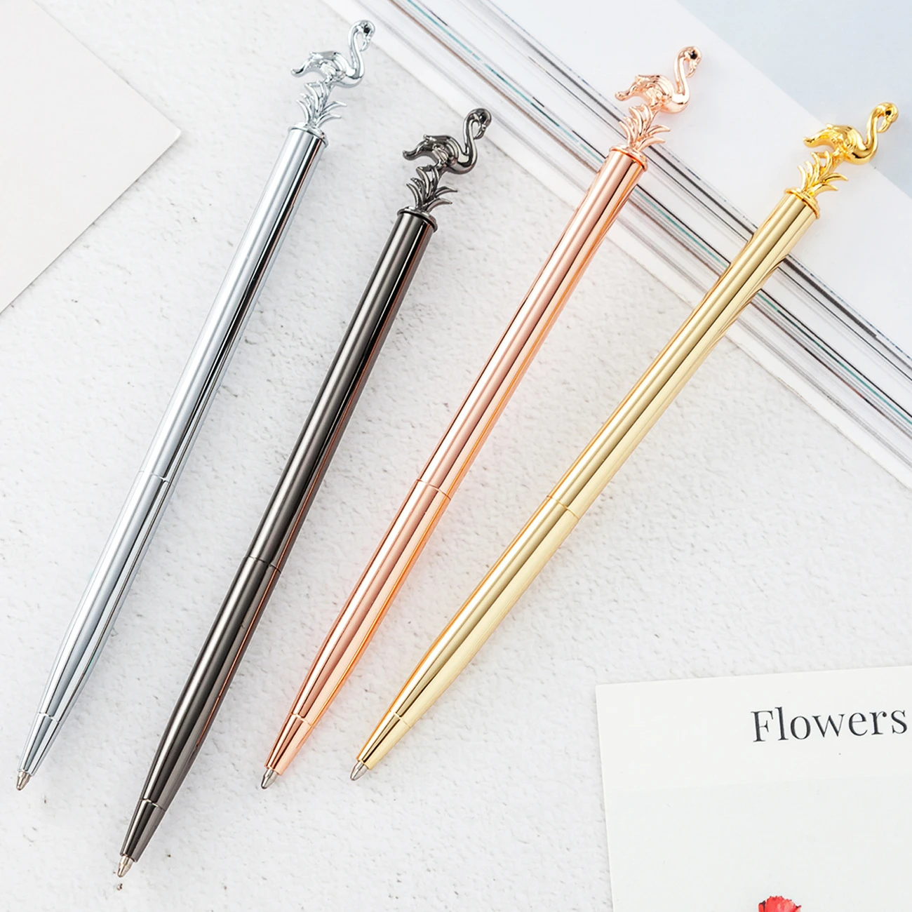 Ellen Brook 1 PCS Flamingo Ballpoint Pen Rose Gold Wedding Metal Copper Pen Office School Supply Stationery