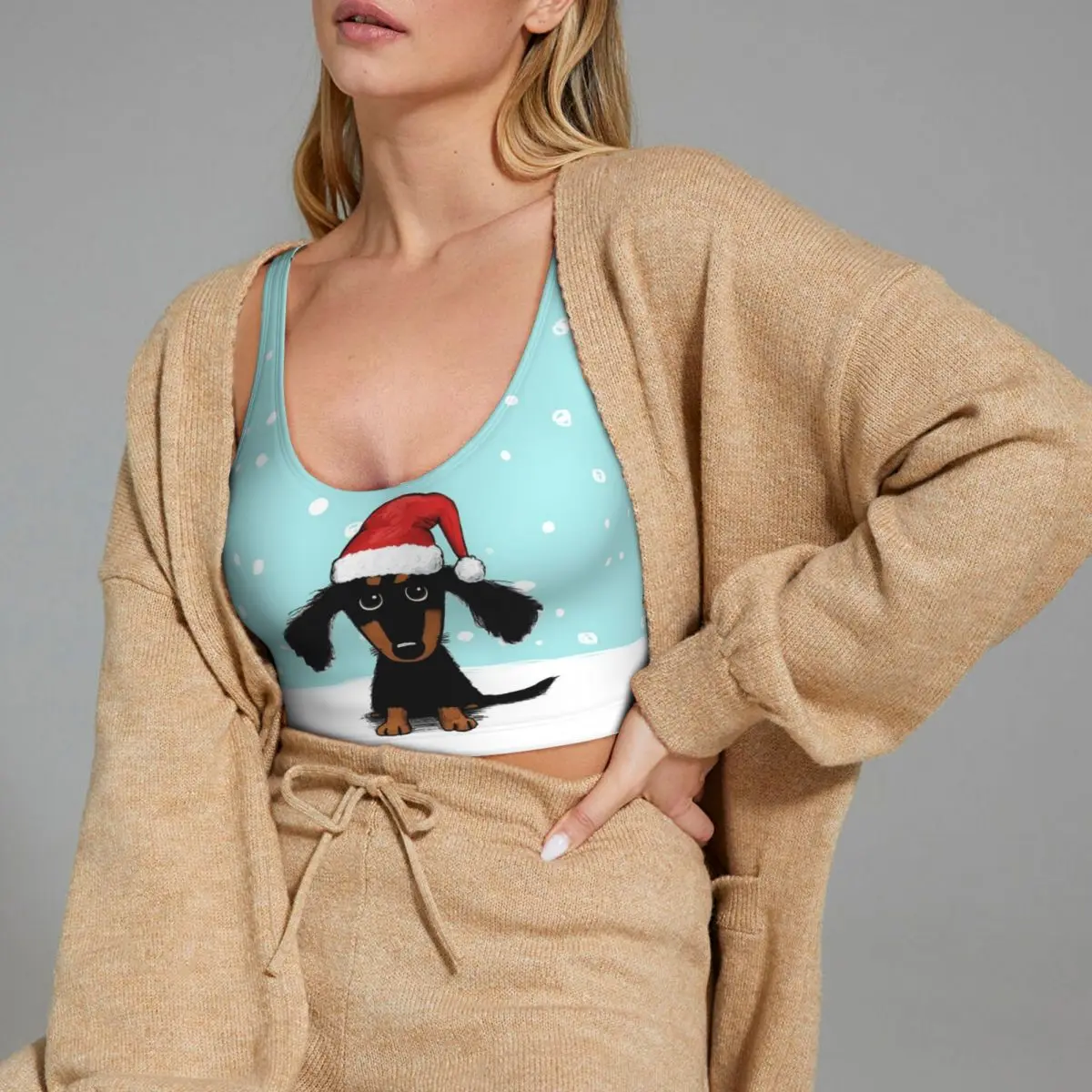 Personnalisé mignon teckel noël hiver Wiener chien Santa femmes sport gilet soutiens-gorge gymnastique entraînement haut Impact Yoga culture débardeurs