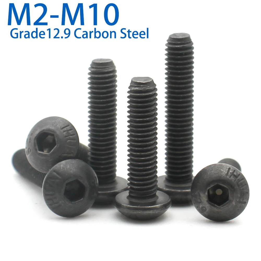 10/20/30/60pcs M2 M2.5 M3 M4 M5 M6 M8 M10 Grade12.9 Steel Knob Hexagon Hex Socket Round Button Head Screw Bolt L=3-60mm