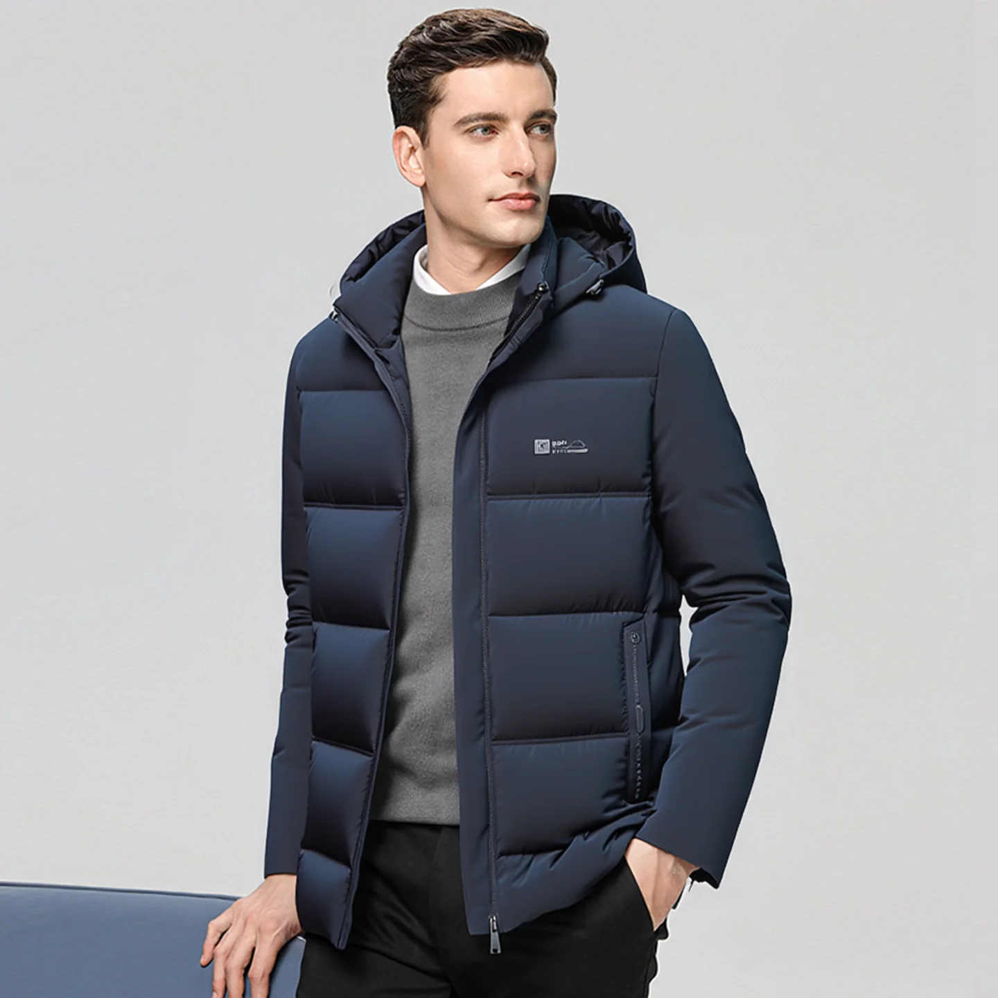 

Winter Thiened Cotton Jaet for Men Detachable Hood Busin Casual Sle Regular Length Polyester Fiber 00% Coat