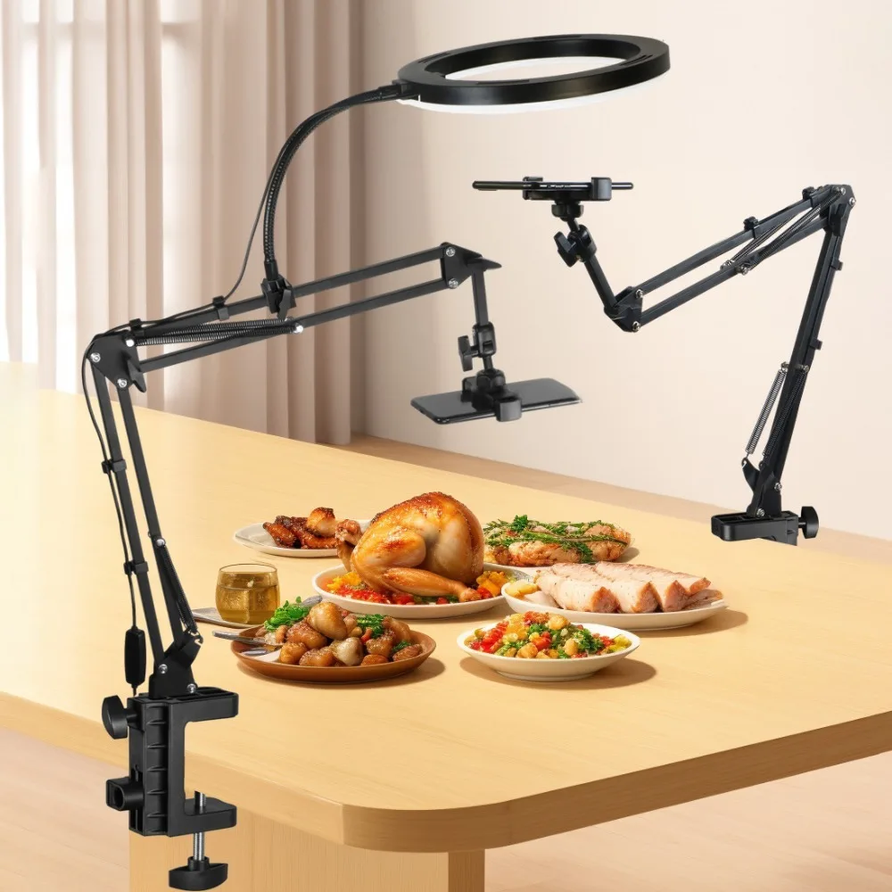 

With Fill Light Telescopic Phone Stand Stable Portable Mobile Phone Holder Metal Universal Clamp Type Phone Holder