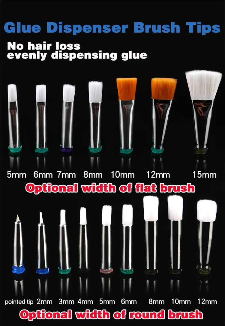 20PCS 4MM/5MM/6MM/8MM/10MM/12MM/15MM/17MM Flat Head Round Head Brush Glue Dispenser Needle 14G~27G Glue Dispensing Brush Tip