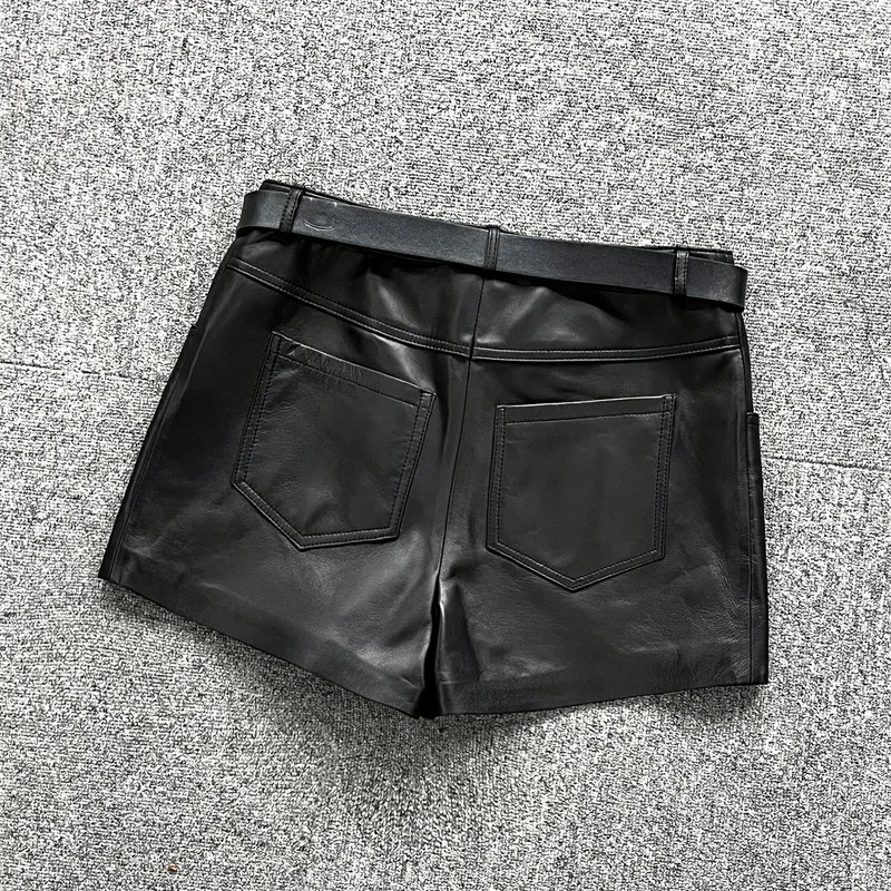 2024 Genuine leather pants for autumn and winter , new style of temperament, commuting style, letter belt design, wide leg