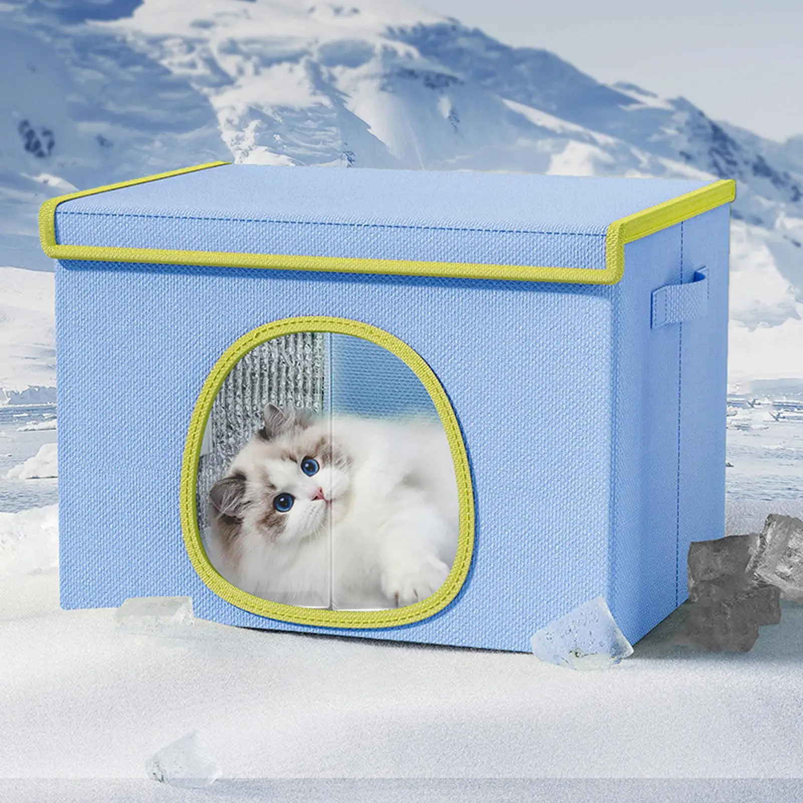 Cat Cooling Bed Portable Air Conditioner House Foldable Pet Igloo Nest with Ice Packs for Small Medium Cats Kittens